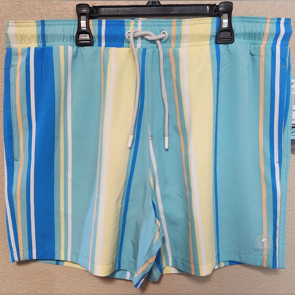 Malibu Beach Club Mens Striped Swim Trunks W/pockets Sizes L And XL